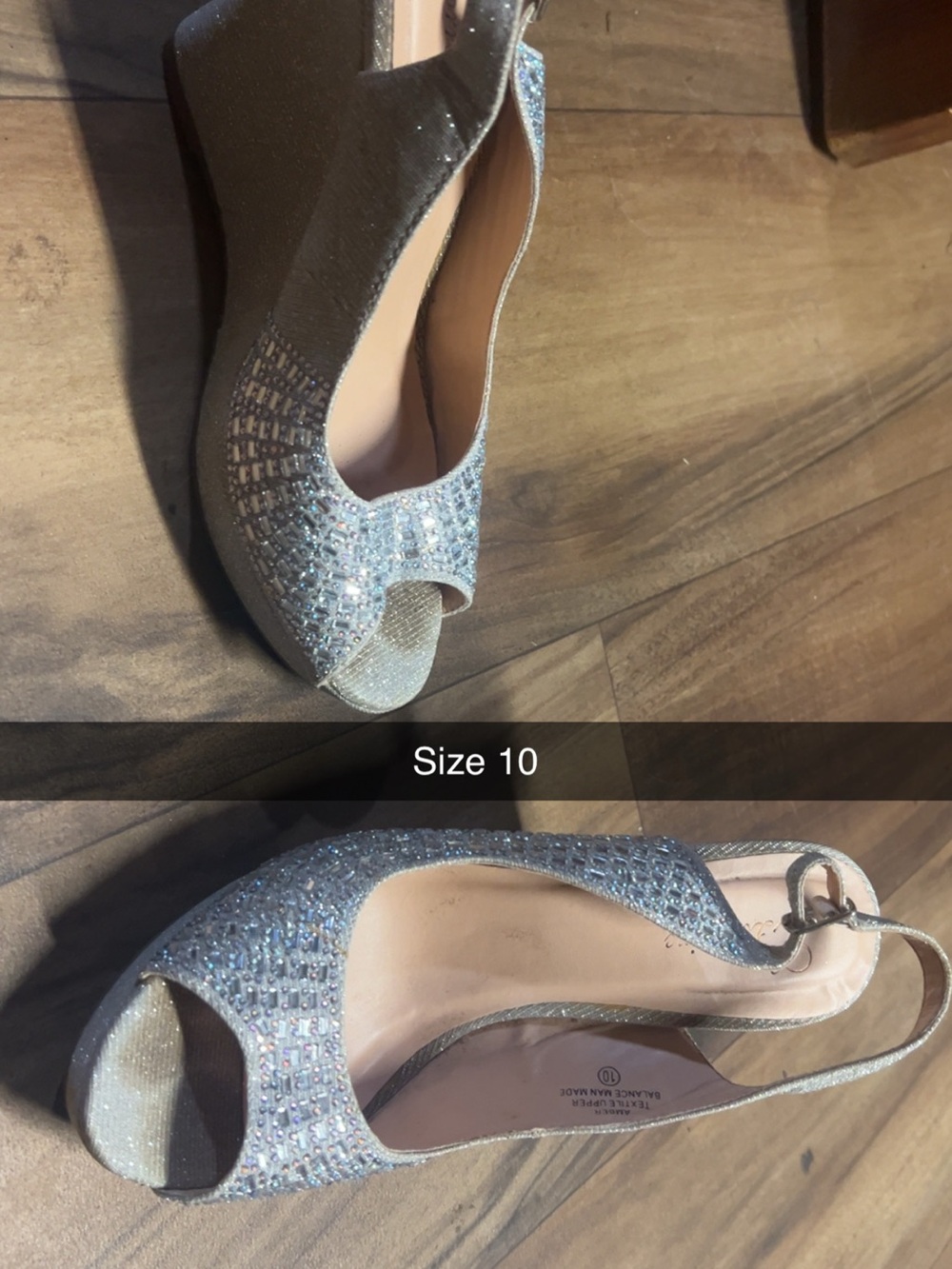 Sparkling Silver Peep-Toe Slingback Wedges - Size 10